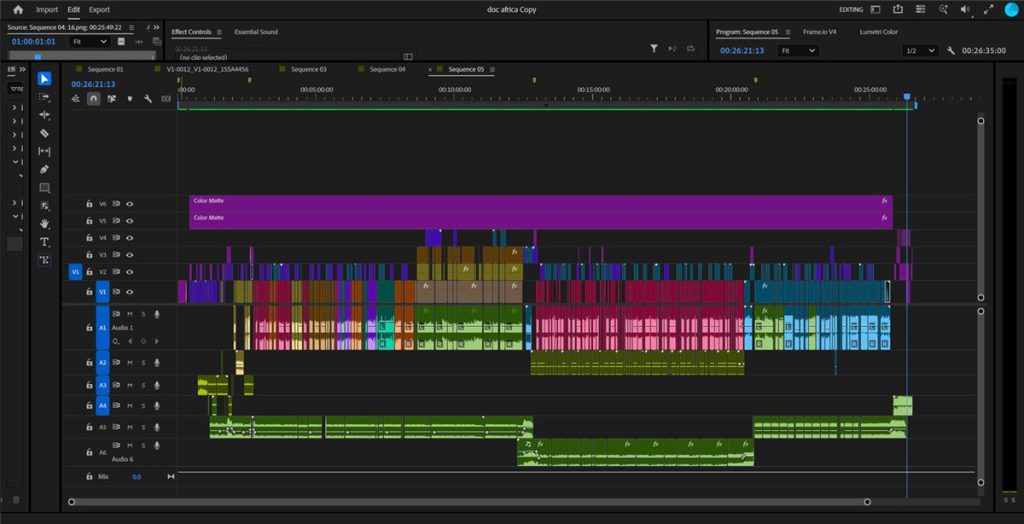 An Adobe Premiere Pro documentary editing timeline